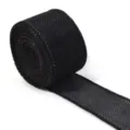 Dettaglio del rotolo di nastro in iuta nera con bordo in filo di ferro per artigianato. - Larghezza 4cm / Nero