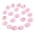 Pink faux fur pom pom charms with gold loop fasteners for DIY jewelry keychains phone straps. - 20 Pcs/Pack / Faux Horsehair Pink