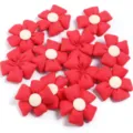 Red fabric stuffed flower patches, cute DIY accessories for clothing, bags, hair clips and crafts. - 7cm / Red Petals (White Stamens)