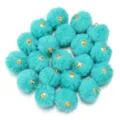 Turquoise Faux Rabbit Fur Pom Pom Pendants with Gold Loop for Keychains DIY Accessories - 20 Pcs/Pack / Lake Blue Faux Rabbit Fur