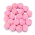Pink faux rabbit fur pom pom charms with gold loops for DIY jewelry, keychains and apparel. - 20 Pcs/Pack / Faux Rabbit Fur Pink