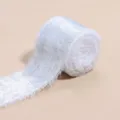 Fringed flocked ribbon for gift wrapping, wedding bouquet decoration and craft DIY. - 4cm Wide 23g/Pack / Bleached White