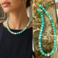 Collana di perle in pietra naturale verde da donna, elegante gioiello estivo di stile. - Collana / 38+5cm / Verde Crema