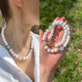 Collana di perle blu e bianca, catena di clavicola di lusso leggero trendy con design chic donna. - Collana / 43cm / Mix Bianco e Blu