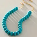 Μοντέρνο turquoise χάντρες κολιέ χρυσή αλυσίδα ντοπαμίνη κόμπους χειροποίητα κοσμήματα - 38+5cm / Μπλε Σχοινί Μπλε Χάντρα