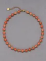 Primo piano dettagliato della collana di perle colorate, con delicate pietre naturali rosa e verdi. - Catena a clavicola in stile europeo / 38+5cm / Arancione Grande Verde Piccolo