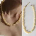 Collana con perle in pietra naturale stile europeo elegante catena clavicola gioielli - Collana sfumata dopamina / 38+5cm / Sfumatura Giallo Chiaro
