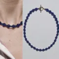 Collana di perle blu con chiusura a t in metallo elegante catena clavicola gioielli minimalisti - Collana con chiusura OT retrò in stile europeo / 38+5cm / Blu Scuro