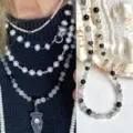 Collana di perle in pietra naturale multistrato catena di clavicola spiaggia - Collana Testa di Leopardo / 38+5cm / Colore Inchiostro