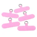 Pink phone lanyard tether tab detail shot, oxford cloth spacer patch with metal ring. - Pink