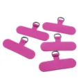 Close-up detail of durable pink phone lanyard tether tabs with metal D-rings, 5 pcs. - Rose Red