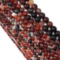 Natürliche Bernstein Achat Edelstein Perlen für DIY Schmuckherstellung glatte Perlen. - 4mm (Ca. 85 Stück) / Rotkaffee-Linienachat
