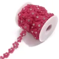 Hot pink plastic five petal flower rhinestone trim roll for DIY crafts clothing accessories. - Width 14mm / Bright Red