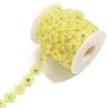 Yellow plastic 5-petal flower rhinestone pearl chain roll for clothing and bag accessories. - Width 14mm / Lemon Yellow