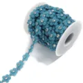 Blue rhinestone pearl flower chain trim detail for DIY apparel craft and bag strap accessories - Width 14mm / Medium Blue