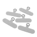 Detailed view of gray fabric phone tether tabs with metal D-rings, set of five pieces for cases. - Gray