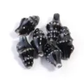 Detailed view of black ceramic conch shell beads with white dots, ideal for DIY jewelry crafting. - Length 20mm Width 11mm Hole 2mm / Black