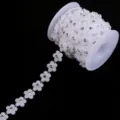 Kunststof vijfbladige bloem strass parelketting voor DIY sieraden tas ketting accessoires - Breedte 14mm / Puur wit