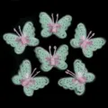 Detailansicht der gruenen und rosa Netzborduere Schmetterling Haarschmuck DIY Patch. - Antennen Schmetterling / 52x42mm / Grün