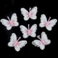 Detailansicht weiße Netz Stickerei doppelt Schmetterling Flicken für Haarzubehör Basteln DIY - Antennen Schmetterling / 52x42mm / Rosa