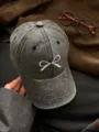 Casquette de baseball vintage grise délavée avec jolie broderie de nœud blanc pour femmes. - M / Noir Vintage