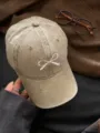 Casquette de baseball vintage lavée pour femmes avec broderie nœud blanc, chapeau. - M / Kaki