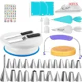 Set completo di strumenti per decorare torte con piatto girevole sac à poche e spatole. - Utensili per Decorare la Pasticceria Set di Sessantacinque Pezzi