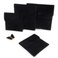 Black velvet jewelry storage pouches set with snap button closure for travel ring necklace. - Black