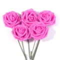 Artificial PE foam rose flowers with stems bouquet for home party decor and DIY crafts. - 5 Pieces/Pack (Approx 7.5cm Size 20cm Length) / Rose Red