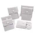Grey velvet jewelry storage pouches with snap buttons for rings and necklaces, set of various sizes. - 8x10cm / Gray