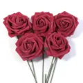 Artificial foam roses with stems, dark red fake flowers for home party wedding decor diy crafts. - 5 Pieces/Pack (Approx 7.5cm Size 20cm Length) / Burgundy