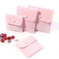 Pink velvet jewelry pouches with snap button, soft travel storage bags for rings and necklaces. - 8x10cm / Pink