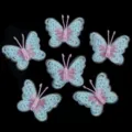 Blau rosa Netz Stickerei Schmetterling Aufnäher DIY Haarschmuck Handwerk Dekoration - Antennen Schmetterling / 52x42mm / Blau