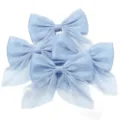 Light blue chiffon pearlescent bow detail, delicate hair accessory and clothing trim. - Length Approx 120mm Width Approx 110-120mm / Blue