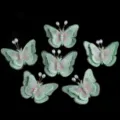 Grüne Netzspitze bestickte Schmetterling Applikation mit Perlen für Accessoires - Doppellagige Perle / 56x46mm / Grün