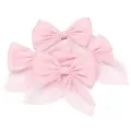 Pink organza pearlescent bow detail shot, sheer ribbon hair accessory and clothing trim. - Length Approx 120mm Width Approx 110-120mm / Peach Pink