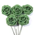 Artificial PE foam rose flowers with green stems, perfect for DIY bouquets and home party decor. - 5 Pieces/Pack (Approx 7.5cm Size 20cm Length) / Green