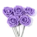 PE foam artificial roses bouquet with stems for home party decor and DIY flower arrangements. - 5 Pieces/Pack (Approx 7.5cm Size 20cm Length) / Deep purple