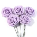 Artificial foam rose bouquet with stems in light purple for DIY floral arrangement decor. - 5 Pieces/Pack (Approx 7.5cm Size 20cm Length) / Light Purple
