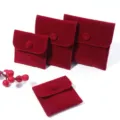Red velvet jewelry pouches with snap closure, soft storage bags for rings, necklaces and gifts. - 8x10cm / Burgundy