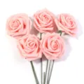 Artificial pink foam roses bouquet detail view, perfect for DIY crafts and home party decor. - 5 Pieces/Pack (Approx 7.5cm Size 20cm Length) / Peach Pink