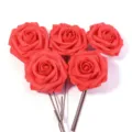 Artificial PE foam roses with stems for home decor DIY floral arrangement party crafts. - 5 Pieces/Pack (Approx 7.5cm Size 20cm Length) / Red