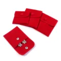 Red velvet jewelry pouches with snap button, small travel storage bags for rings and earrings. - 8x10cm / Red