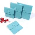 Velvet jewelry storage pouch teal snap button ring necklace travel organizer pocket - Sky Blue