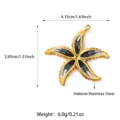 Stainless steel starfish pendant charm with black and white enamel, 4.15x3.83cm DIY jewelry making. - Starfish Style (25N06357G-B)