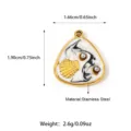 Stainless steel retro DIY pendant charm with enamel and pearl details, approx 1.9cm size. - Black & White Triangle Seashell Style (25N06350G-B)