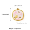 Stainless steel retro turtle pendant with white enamel pearl jewelry DIY accessory - Pink Square Turtle Style (25N06352G-Pink)