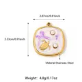 Stainless steel square turtle pearl pendant DIY jewelry accessory with dimension specs - Purple Square Turtle Style (25N06352G-Purple)
