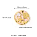 Stainless steel starfish pearl round pendant DIY charm for necklace bracelet making. - Pink Round Starfish Leaf Style (25N06353G-Pink)