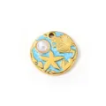 Stainless steel blue enamel starfish seashell pearl DIY necklace bracelet pendant accessory - Blue Round Starfish Leaf Style (25N06353G-Blue)